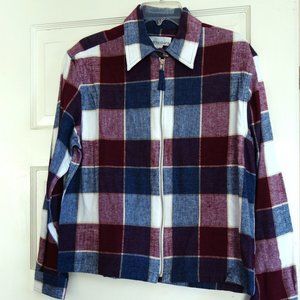 Dressbarn Burgandy, Navy, and Cream Plaid Flannel Zip Fron Jacket size Medium